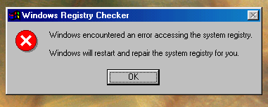 Windows encountered an error accessing the system registry : Windows will restart and repair the registry for you.